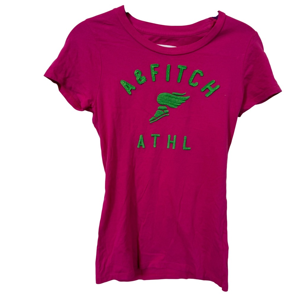 Abercrombie & Fitch Pink Logo Tee Women M Graphic Crewneck Short Sleeve Y2K